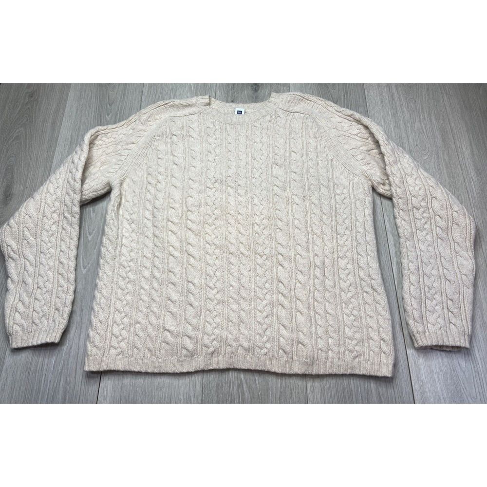 Gap Sweater Women Large Cream Lambswool Cable Knit Y2K Fisherman Chunky Cozy